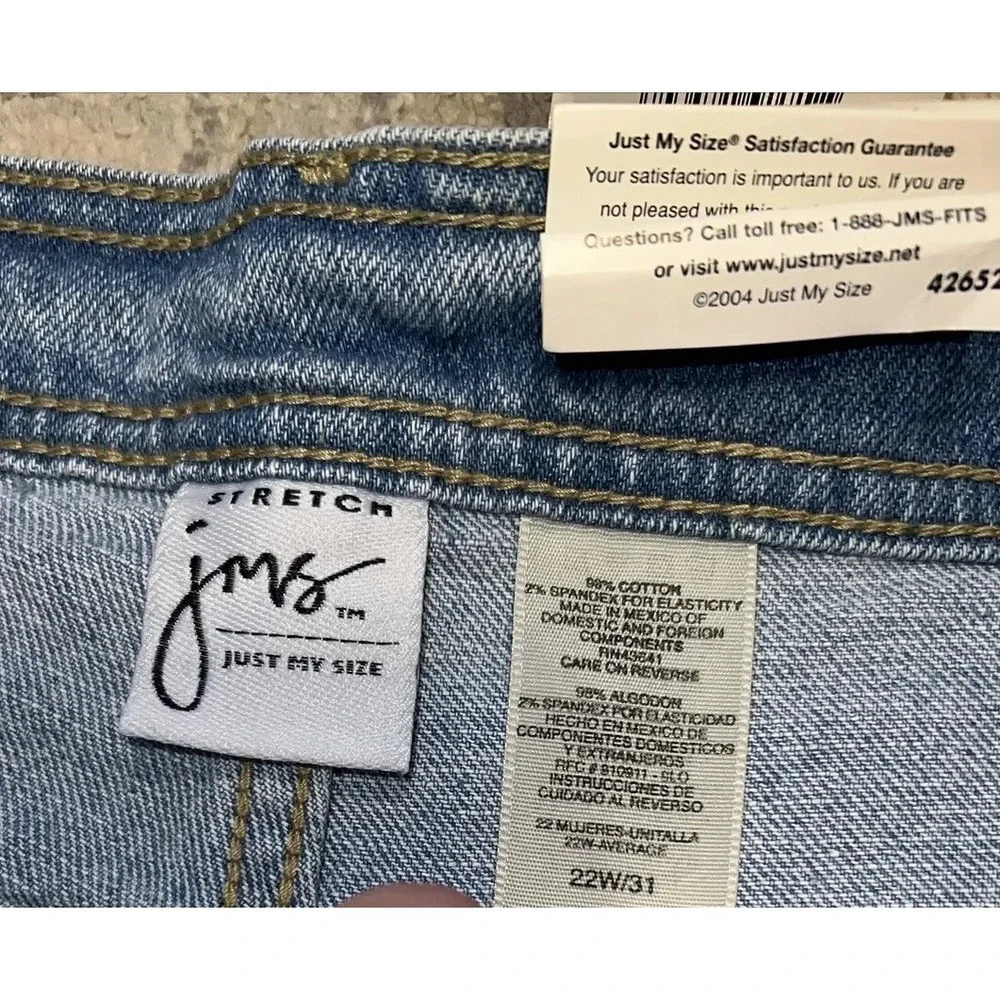 New Just My Size Jeans Womens Plus 22W Short High Rise Straight Stretch Denim